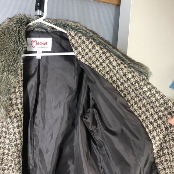 MARIA DIONISIOU Vintage Wool Blend Houndstooth Faux Fur Coat Sz 1X (US 14X -16X) - Picture 4 of 9